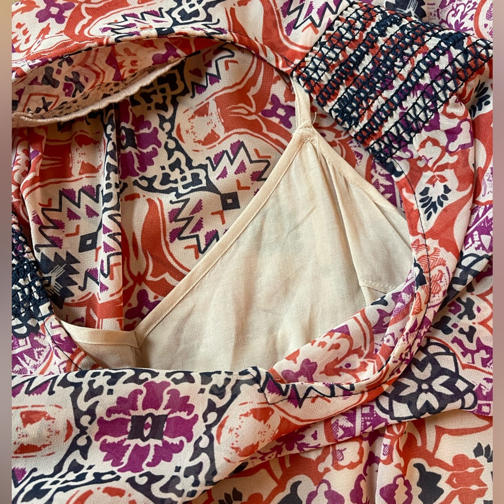 Vanessa Virginia “Day Tripper” Printed Smocked Waist Dress Size S - Picture 10 of 16